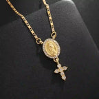 Our Lady & Cross Pendant Necklace: Divine Devotion & Timeless Elegance