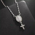Our Lady & Cross Pendant Necklace: Divine Devotion & Timeless Elegance