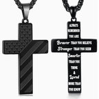 Tri-Color Cross Necklace with American Flag & Scripture: A Patriotic Expression