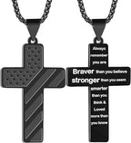 Tri-Color Cross Necklace with American Flag & Scripture: A Patriotic Expression
