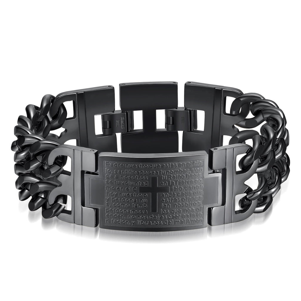 Cross & Prayer Bracelet: Sacred Text & Edgy Fashion