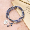 Blue Stone with Holy Family Memory Wire Rosary Bracelet