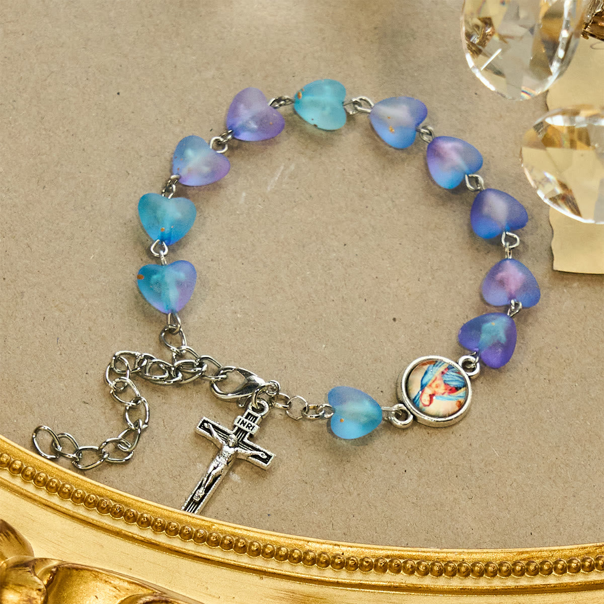 Blue Heart & Butterfly Rosary, Bracelet: Devotion & Artful Spirituality