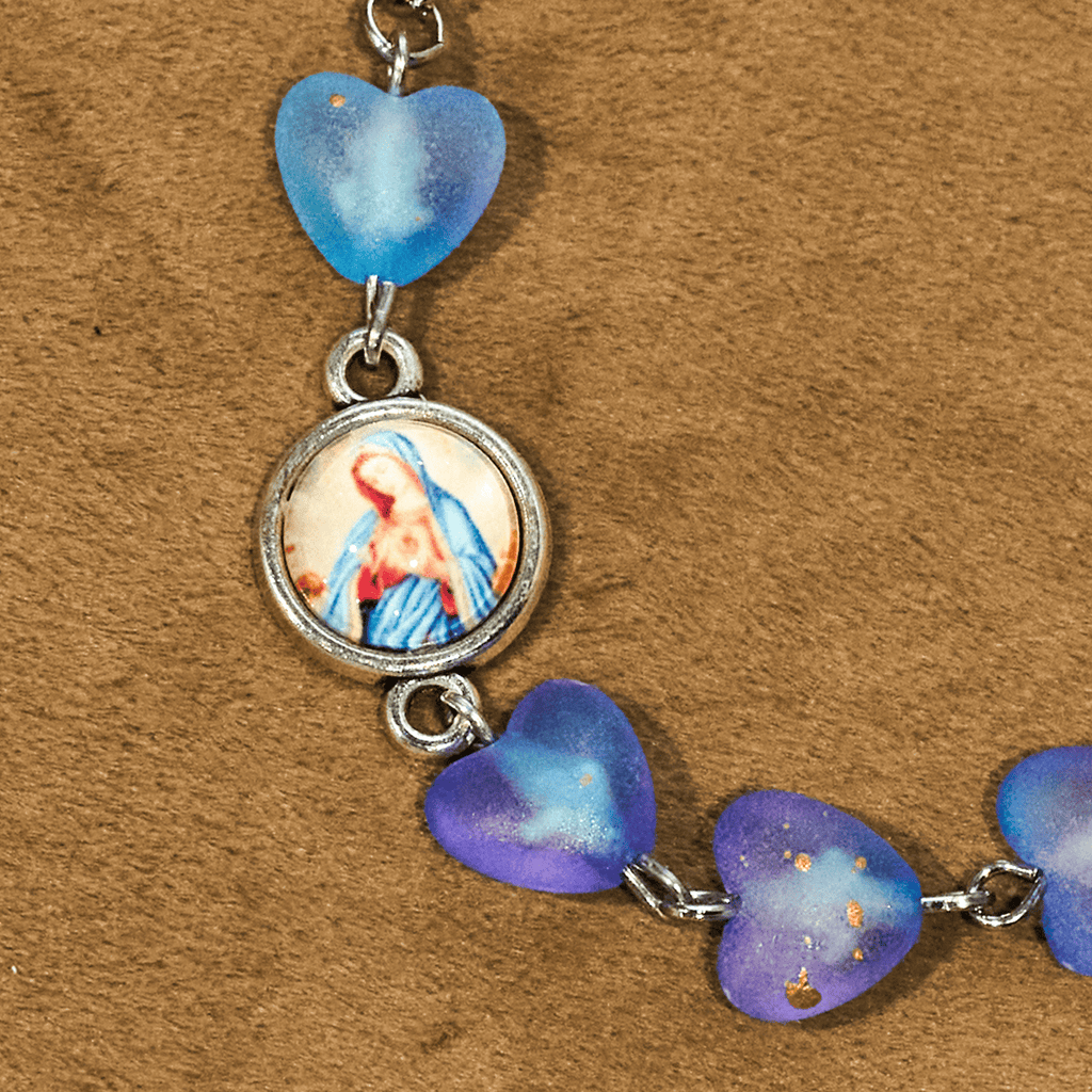 Blue Heart & Butterfly Rosary, Bracelet: Devotion & Artful Spirituality