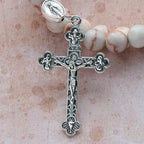 Rosewood Grain & Matte Web Stone Memory Wire Rosary Bracelet with Marian Medals