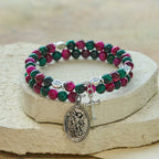 Dual-Toned Tiger Eye Memory Wire Rosary Bracelet with Saint Michael