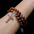 Natural Mahogany Obsidian Memory Wire Rosary Bracelet with Jesus