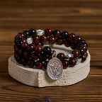 Natural Mahogany Obsidian Memory Wire Rosary Bracelet with Jesus