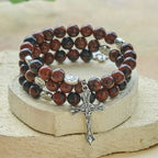 Natural Mahogany Obsidian Memory Wire Rosary Bracelet with Jesus