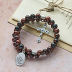 Natural Mahogany Obsidian Memory Wire Rosary Bracelet with Jesus