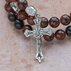 Natural Mahogany Obsidian Memory Wire Rosary Bracelet with Jesus
