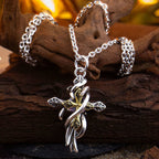Ornate Scrollwork Cross Necklace: Two-Tone Design for Devout Daily Wear