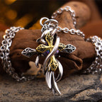 Ornate Scrollwork Cross Necklace: Two-Tone Design for Devout Daily Wear