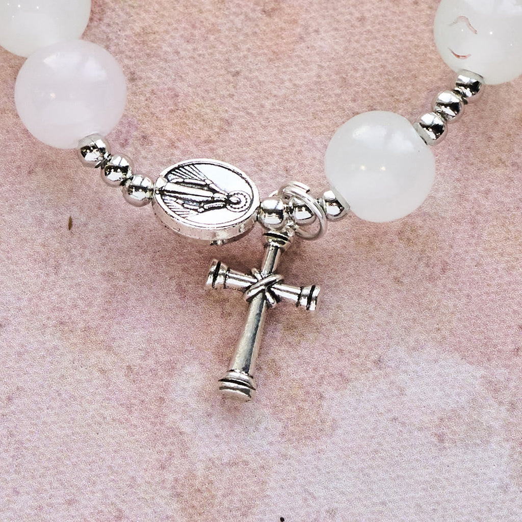 Pastel Glow Color-Shifting UV Bead Prayer Bracelet with Our Lady