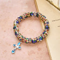 Detailed Blue Cloisonné Bead Bracelet with Crucifix
