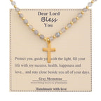 Blessed Stone Cross Necklace: Natural Gem Charm & Quiet Devotion Accent