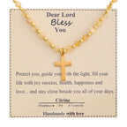 Blessed Stone Cross Necklace: Natural Gem Charm & Quiet Devotion Accent