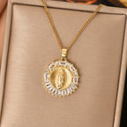 Sparkling Holy Mother Medallion Necklace: Sacred Presence for Every Moment