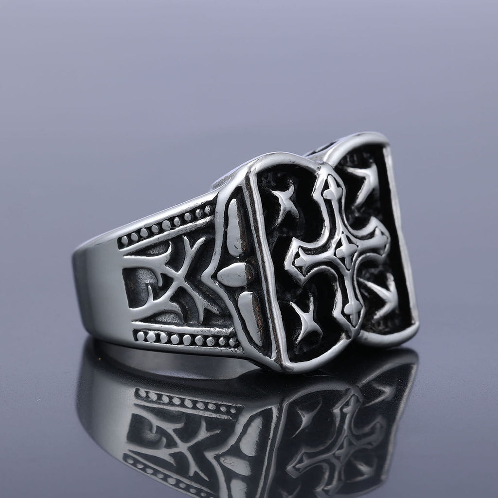 Rugged Cross Design Ring: Faith-Filled Accent for Casual Looks