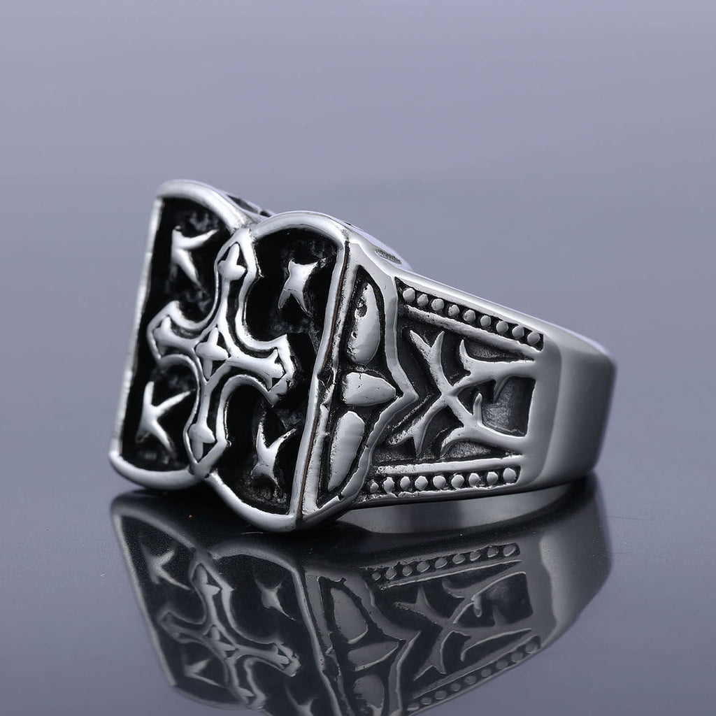 Rugged Cross Design Ring: Faith-Filled Accent for Casual Looks