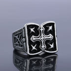 Rugged Cross Design Ring: Faith-Filled Accent for Casual Looks