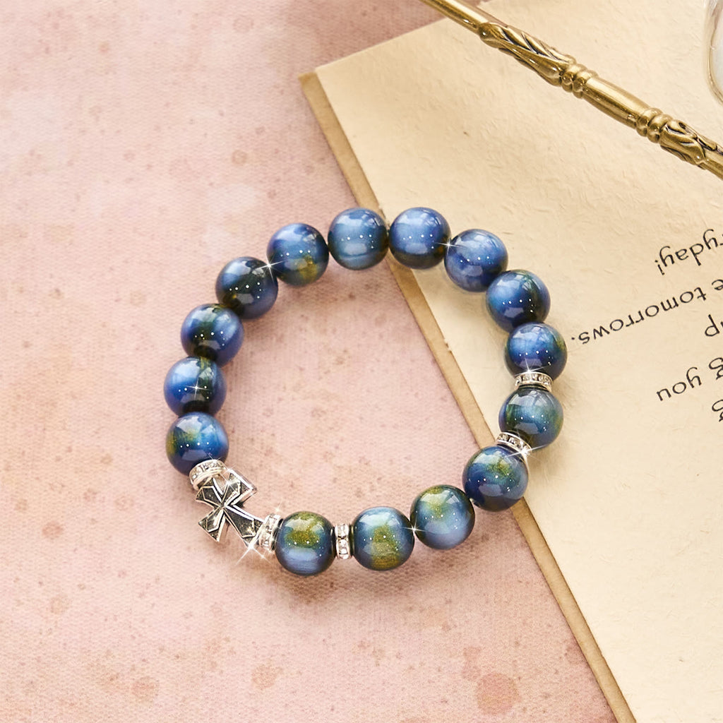 Shimmering Cross Resin Beads Bracelet: Tender Devotion for Daily Moments