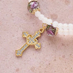 Floral Accent Memory Wire Rosary Bracelet: Tender Devotion for Daily Moments
