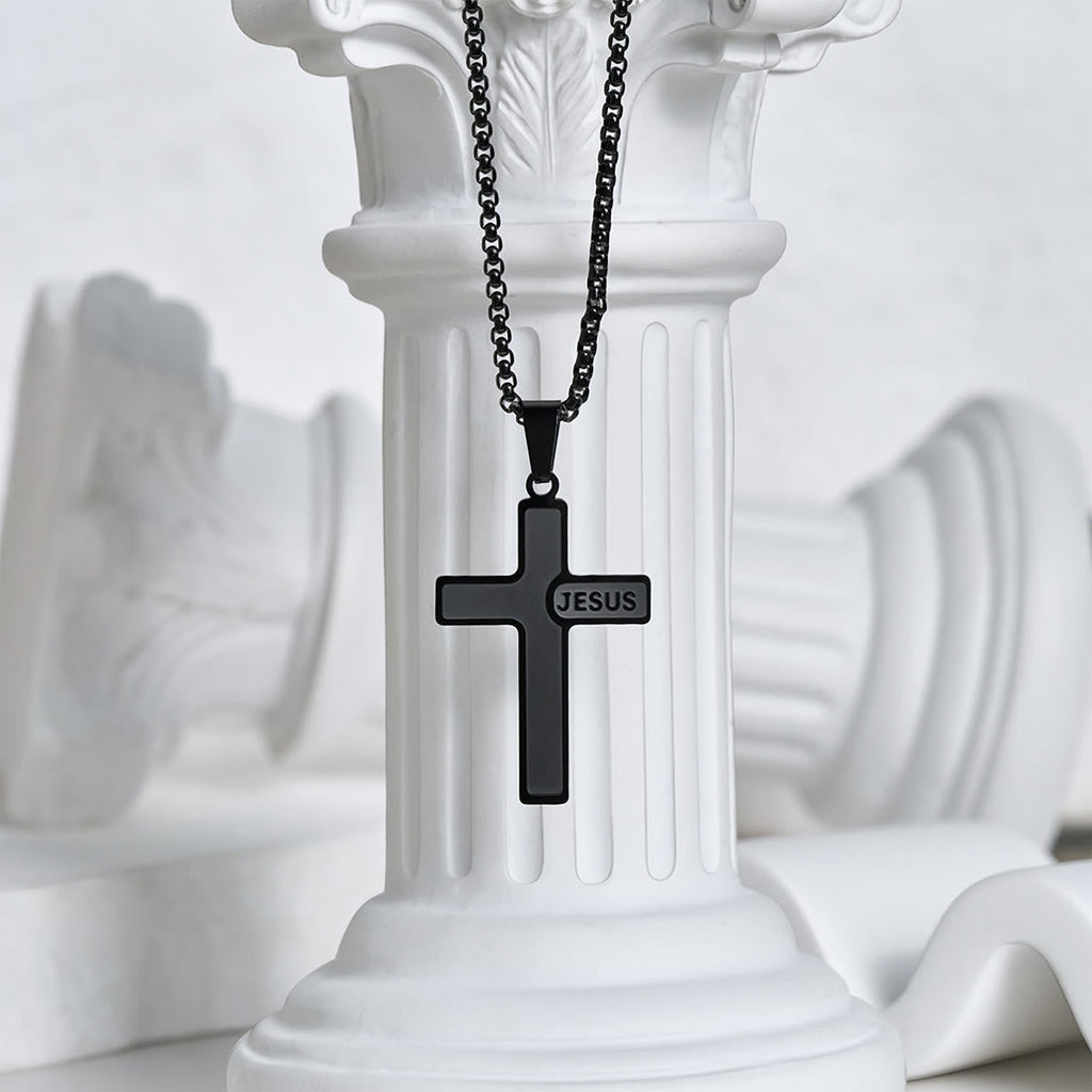 Minimalist Cross Necklace with "JESUS" Detail: Understated Expression of Faith