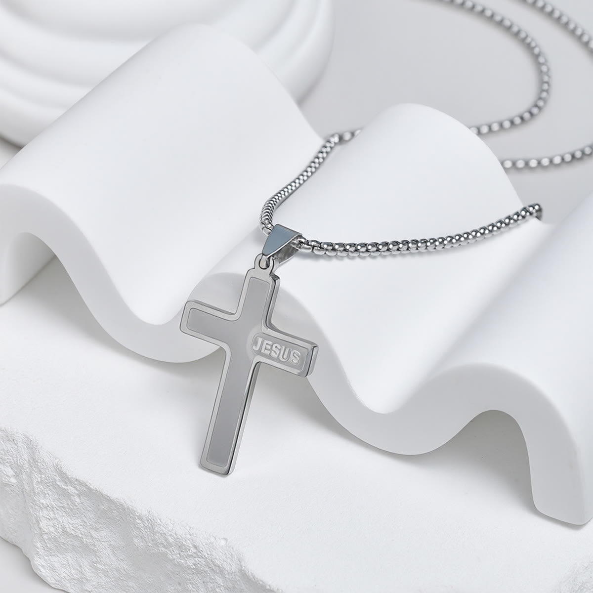 Minimalist Cross Necklace with "JESUS" Detail: Understated Expression of Faith