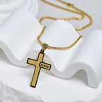 Minimalist Cross Necklace with "JESUS" Detail: Understated Expression of Faith