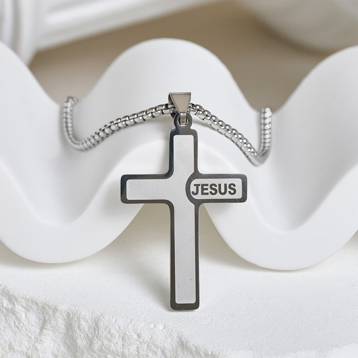 Minimalist Cross Necklace with "JESUS" Detail: Understated Expression of Faith