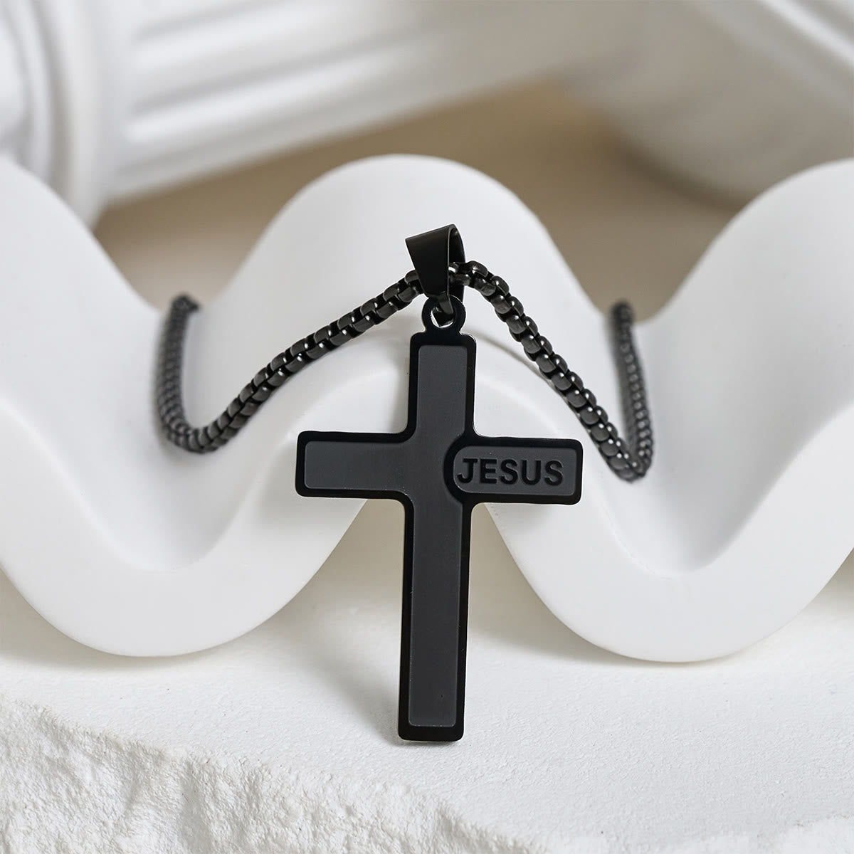 Minimalist Cross Necklace with "JESUS" Detail: Understated Expression of Faith