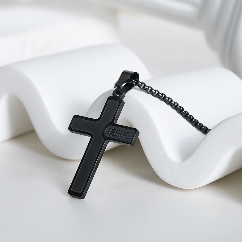 Minimalist Cross Necklace with "JESUS" Detail: Understated Expression of Faith
