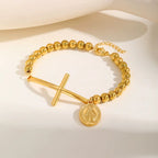 Cross & Our Lady Beaded Bracelet: Spiritual Symbol with Polished Elegance