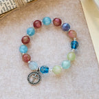 UV-Changing Glitter Bead Bracelet with Ornate Cross: Shimmer in Faithful Hues