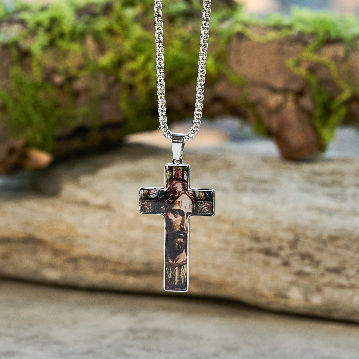 Stained-Image Cross Necklace: Artful Faith Close to the Heart