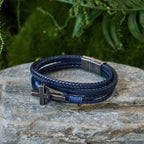 Tri - Color Stainless Steel Cross & Braided Leather Fashion Bracelet