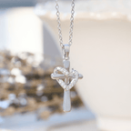 Dual - Tone Heart & Cross Necklace with Zircons: Fusion of Love and Faith