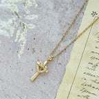 Dual - Tone Heart & Cross Necklace with Zircons: Fusion of Love and Faith