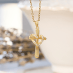 Dual - Tone Heart & Cross Necklace with Zircons: Fusion of Love and Faith