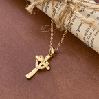 Dual - Tone Heart & Cross Necklace with Zircons: Fusion of Love and Faith