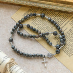 6mm UV-Glow Flame Stone Rosary Bracelet: Ashy Texture & Illuminated Devotion
