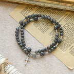 6mm UV-Glow Flame Stone Rosary Bracelet: Ashy Texture & Illuminated Devotion