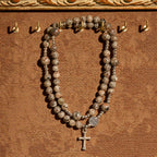 6mm UV-Glow Flame Stone Rosary Bracelet: Ashy Texture & Illuminated Devotion