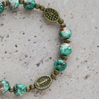 Vintage Red Green Glass Bracelet with Miraculous Medal: Faith & Grace Reminder for Daily Wear