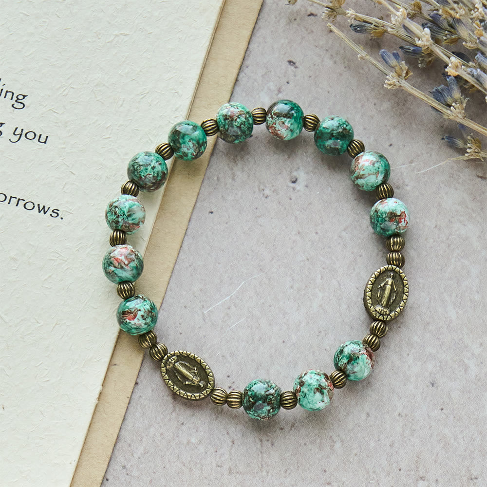 Oil-Painting Glass Rosary, Bracelet: Faith & Grace Reminder for Quiet Moments