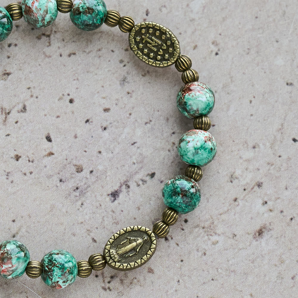 Oil-Painting Glass Rosary, Bracelet: Faith & Grace Reminder for Quiet Moments