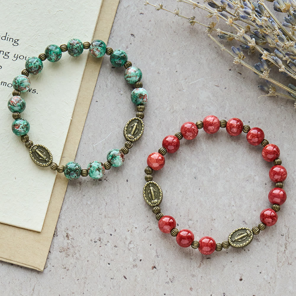 Oil-Painting Glass Rosary, Bracelet: Faith & Grace Reminder for Quiet Moments