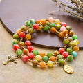 Rainbow Glow Vibrant Faith Rosary Bracelet: Colorful Beads & Sacred Golden Our Lady