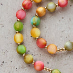 Rainbow Glow Vibrant Faith Rosary Bracelet: Colorful Beads & Sacred Golden Our Lady